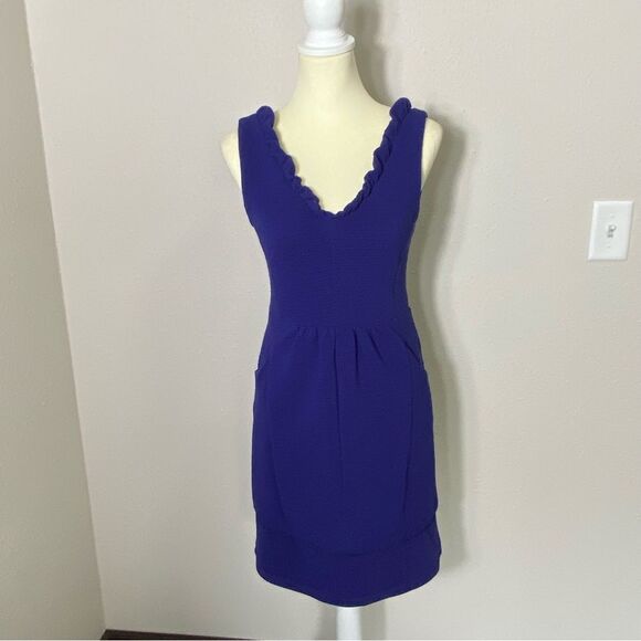 Anthroplogie Maeve Blue Ottoman Sleeveless Ruffle Sheath Dress Womens Size Small - Picture 14 of 16